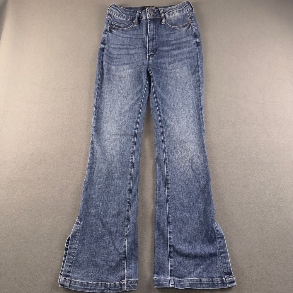 Judy Blue High Rise Flare Side Slit Jeans Medium Wash Blue JB88476 Size 7/28